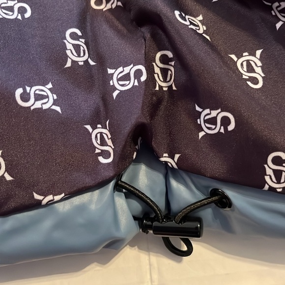 NWT-Steve Madden-L-ice blue& black-quilted, puffer, concealed hood, jacket/coat. - Picture 13 of 16